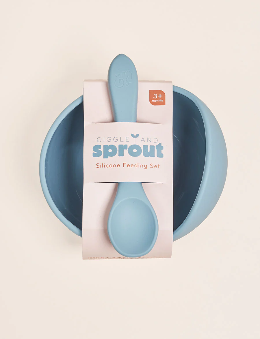 Giggle & Sprout Silicone Bowl & Spoon - Blue